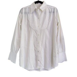 Jordi Labanda Women's White Pleated Collared Long Sleeve Button Up Blouse Size M